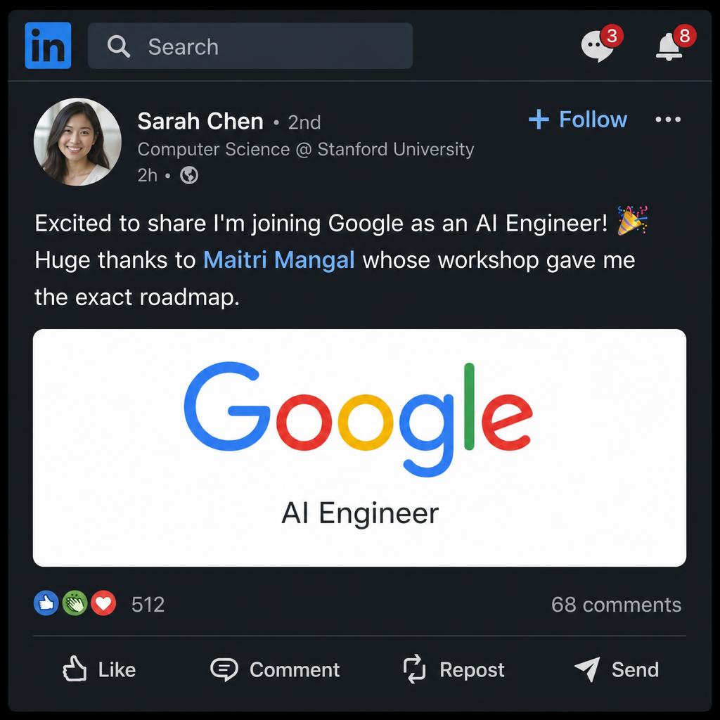 LinkedIn post — joining Google as AI Engineer
