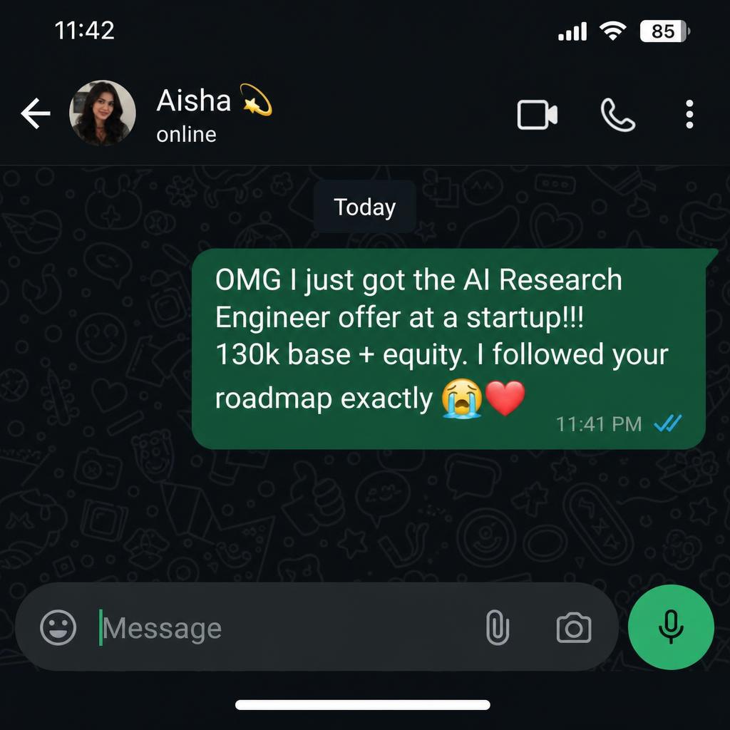 WhatsApp message — AI Research Engineer offer at startup