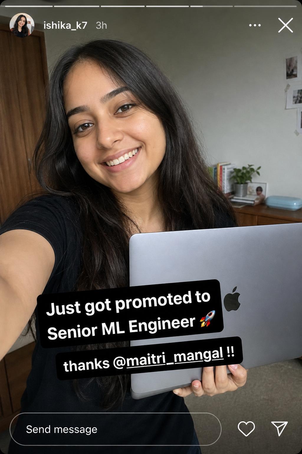Instagram story — promoted to Senior ML Engineer
